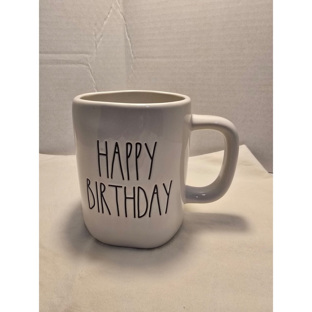 Rae Dunn Happy Birthday Ceramic Mug Artisan Collection by Magenta White Black